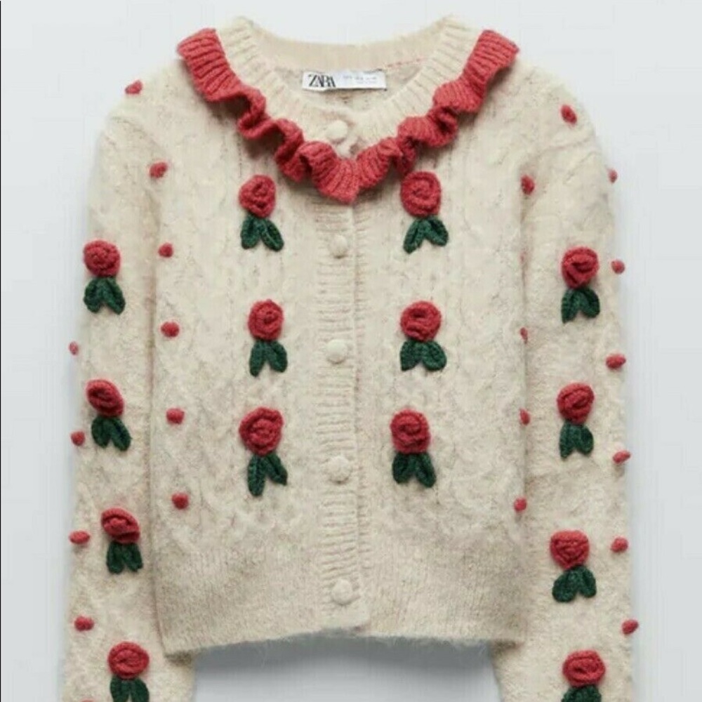 ZARA LIMITED EDITION Floral Knit Wool Blend Cardigan Size S - Picture 1 of 5